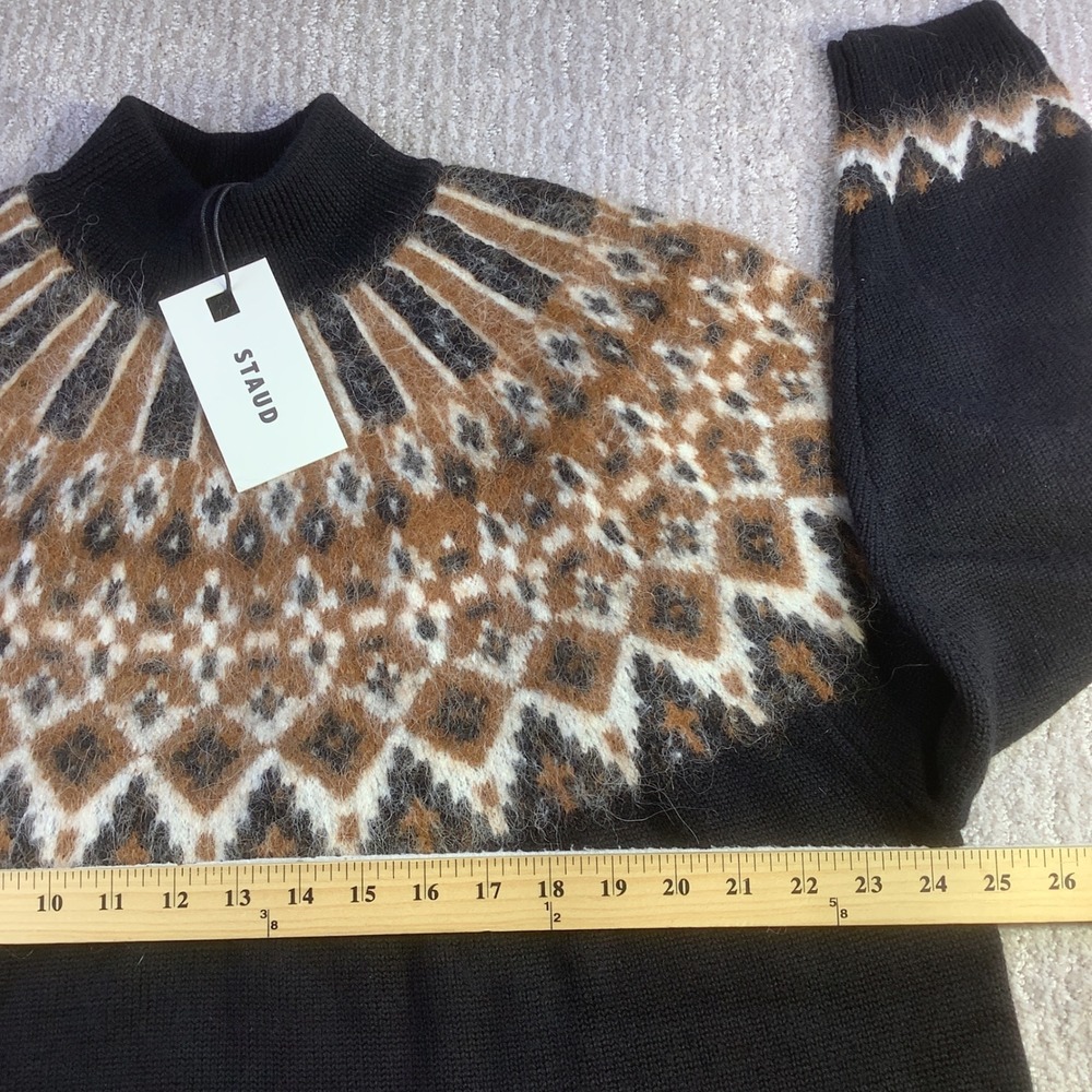 STAUD Liza Sweater Dress Zermatt Black Fair Isle Wool Alpaca Size L NWT - Picture 8 of 10